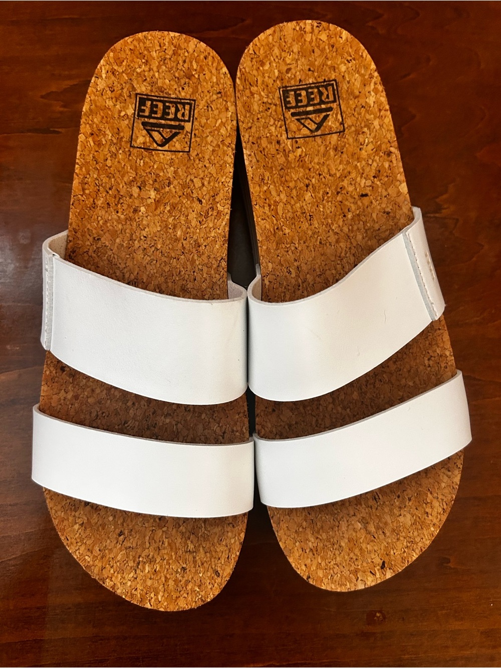 Reef White Double-Strap Cork Platform Slide Sandals size 8 - Picture 2 of 13